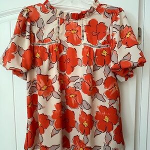 JODIFL Red and Cream Floral Blouse